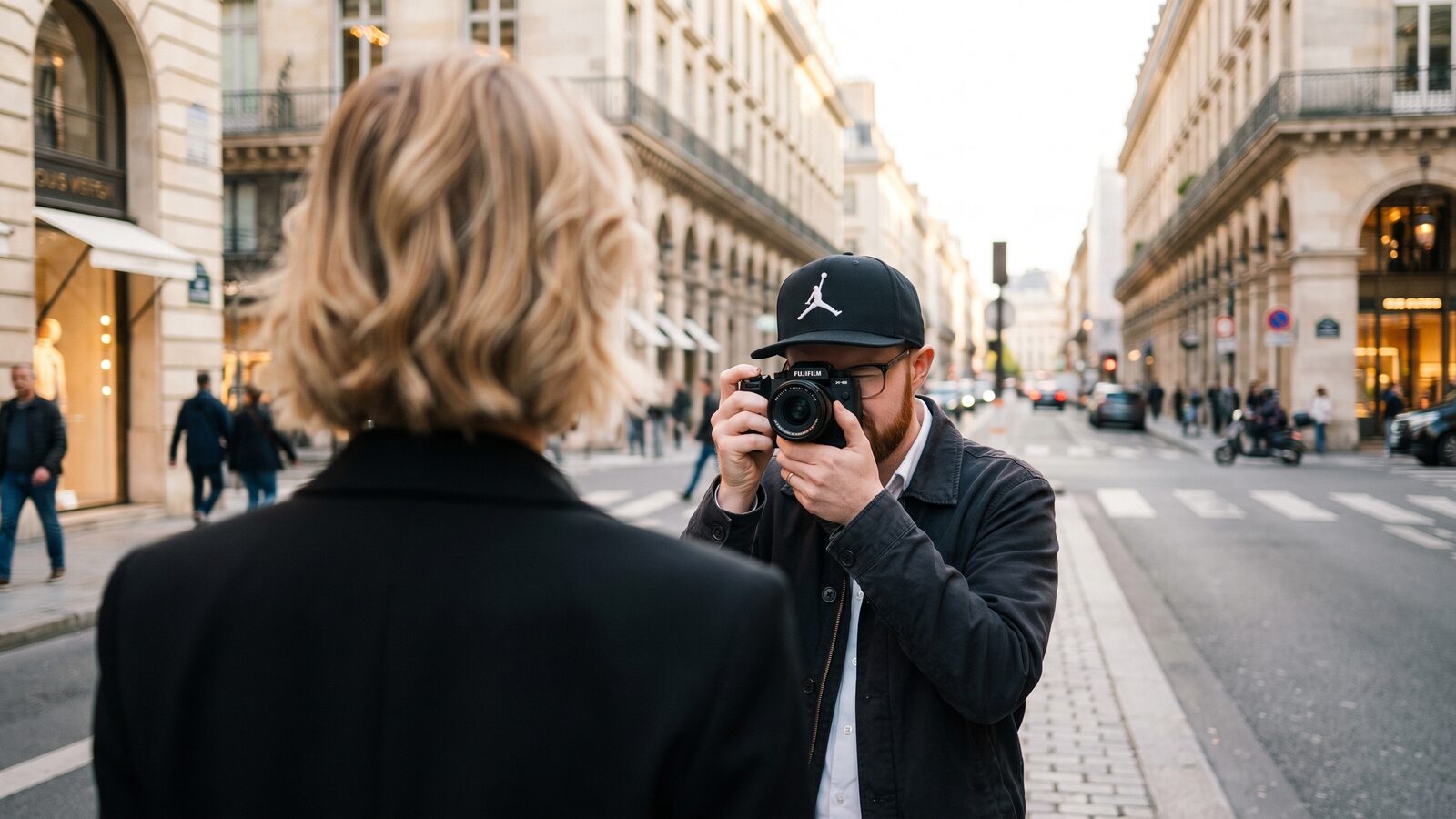 Andreas Klassen fotografiert mit Fujifilm ein Model in der Innenstadt